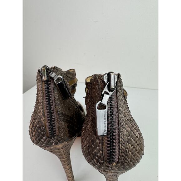 Alexandre Birman Women Pumps 9 Brown Python Skin Peep Toe Back Zip Stiletto Heel - Picture 5 of 7